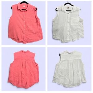 XL 2 Pack Juniors SO Sleeveless Gauze Collared Button Up Top Preppy Summer Beach